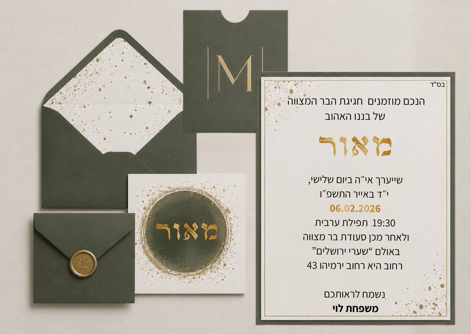 הזמנה בר מצווה - מאור זהב
